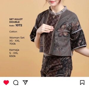 Indonesia Batik Gray and Black Floral Women's Set